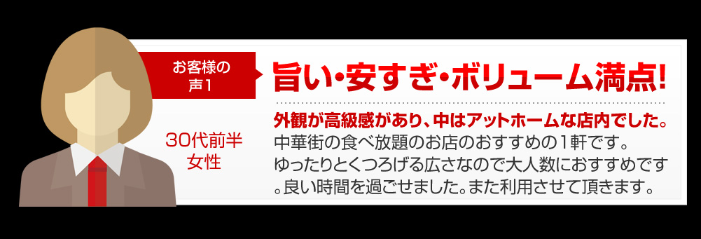 ご利用いただいたお客様の声 旨い・安すぎ・ボリューム満点！